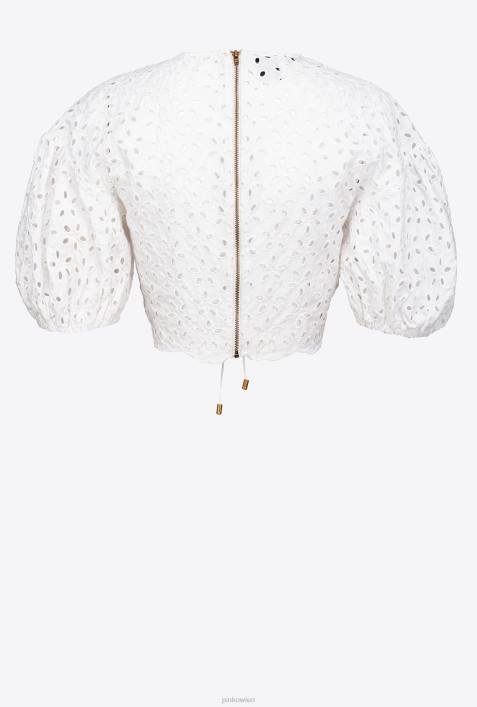 Nach oben | Pinko helles Weiss Crop-Top aus Baumwolle mit LochstickereiZ4ZP290