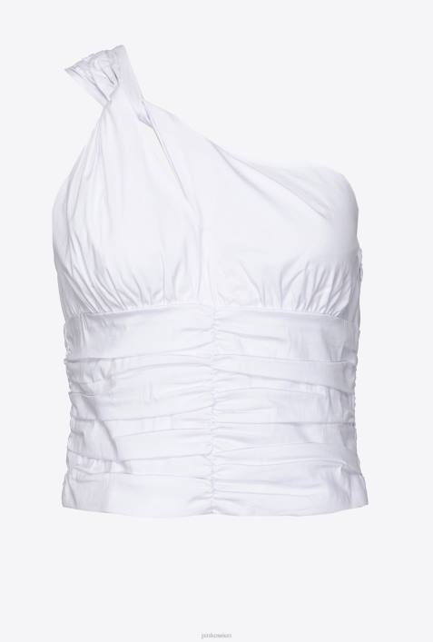 Nach oben | Pinko helles Weiss One-Shoulder-Oberteil aus Stretch-PopelineZ4ZP391