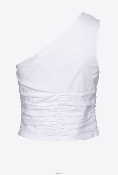 Nach oben | Pinko helles Weiss One-Shoulder-Oberteil aus Stretch-PopelineZ4ZP391