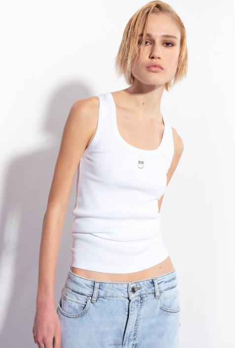 Nach oben | Pinko helles Weiss Tanktop mit Love-Vogel-StickereiZ4ZP374