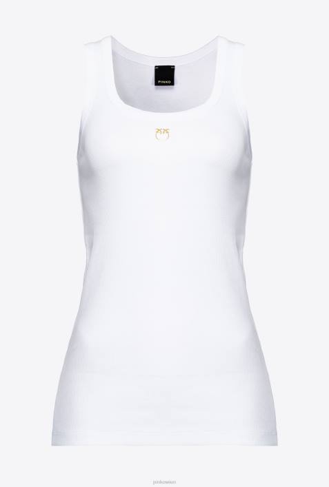 Nach oben | Pinko helles Weiss Tanktop mit Love-Vogel-StickereiZ4ZP374