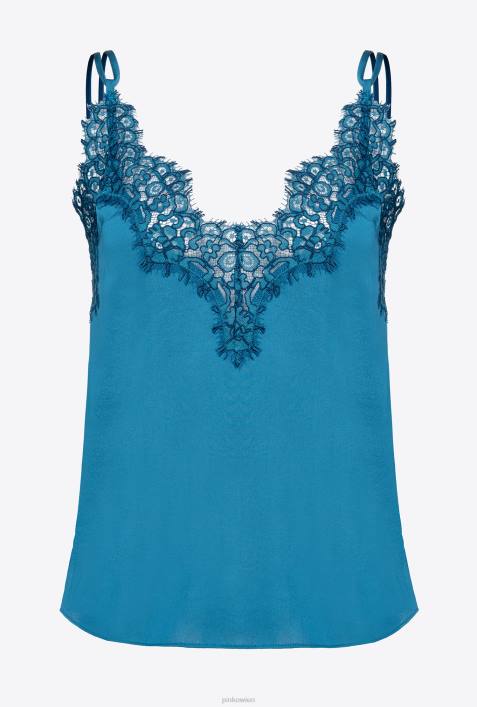 Nach oben | Pinko marokkanisches Blau Oberteil aus Satin und SpitzeZ4ZP478