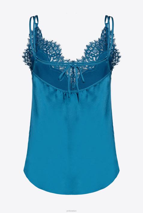 Nach oben | Pinko marokkanisches Blau Oberteil aus Satin und SpitzeZ4ZP478