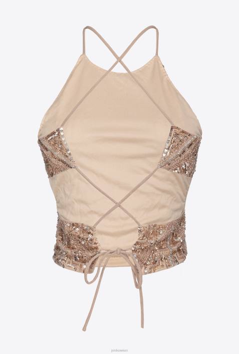 Nach oben | Pinko multi. Nude/Silber/Gold Crop-Top mit Kristallmix-StickereiZ4ZP319