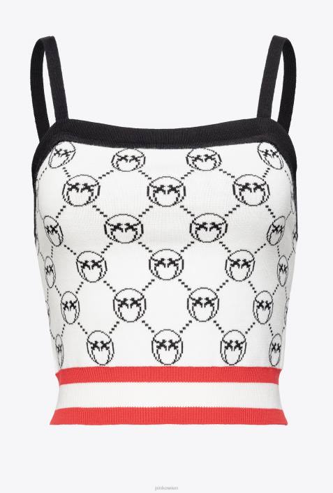 Nach oben | Pinko multi. weiß/schwarz/rot Crop-Top mit Monogramm-JacquardmusterZ4ZP420