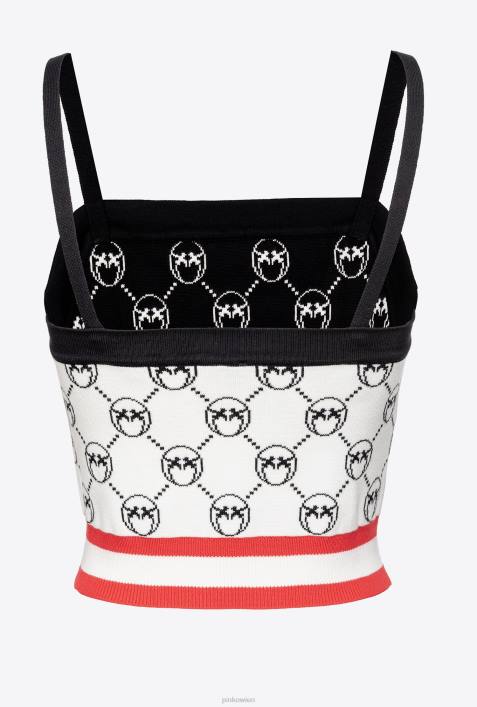 Nach oben | Pinko multi. weiß/schwarz/rot Crop-Top mit Monogramm-JacquardmusterZ4ZP420