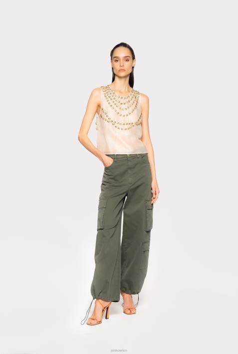 Nach oben | Pinko nackt/gold Chiffon-Top mit glänzender StickereiZ4ZP375