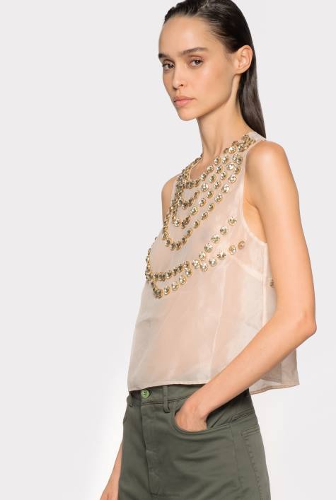 Nach oben | Pinko nackt/gold Chiffon-Top mit glänzender StickereiZ4ZP375