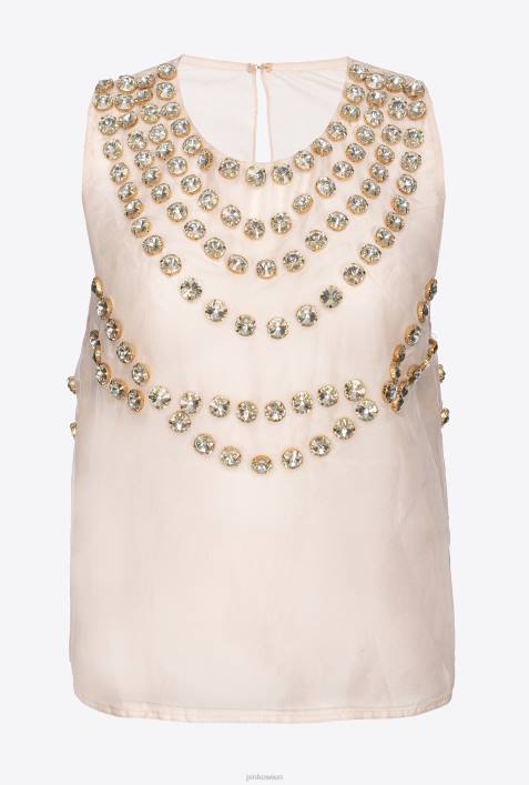 Nach oben | Pinko nackt/gold Chiffon-Top mit glänzender StickereiZ4ZP375