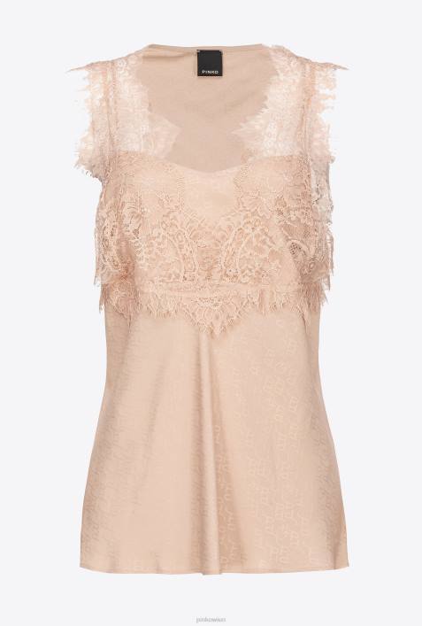 Nach oben | Pinko nackt - rosa Jacquard-Logo-Oberteil mit SpitzeZ4ZP327