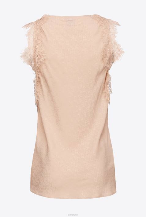 Nach oben | Pinko nackt - rosa Jacquard-Logo-Oberteil mit SpitzeZ4ZP327