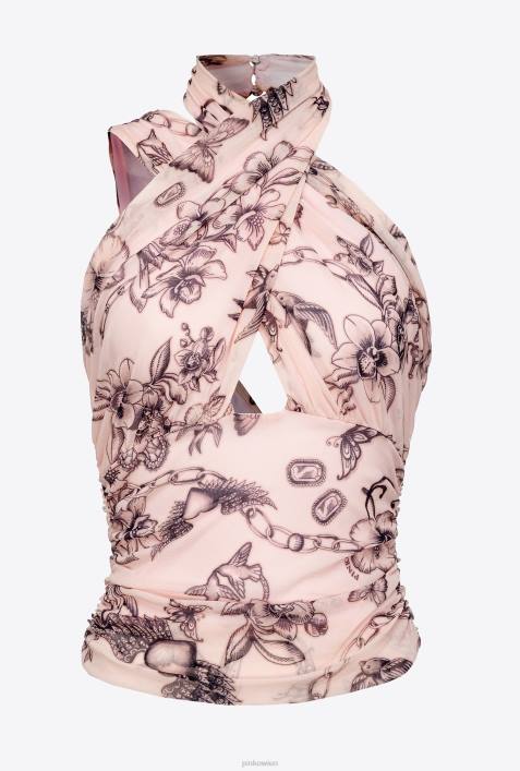 Nach oben | Pinko nackt/schwarz Asymmetrisches Oberteil mit Tattoo-PrintZ4ZP408