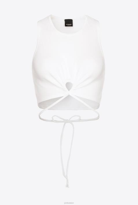 Nach oben | Pinko reines Weiß Geripptes Crop-Top mit SchnürungZ4ZP467