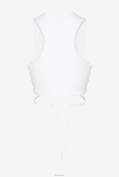 Nach oben | Pinko reines Weiß Geripptes Crop-Top mit SchnürungZ4ZP467