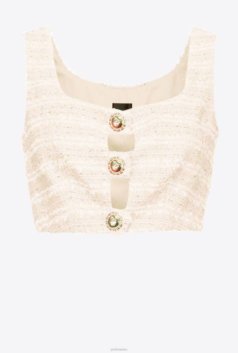Nach oben | Pinko rosa rauchweiß Gemustertes Crop-Top aus TweedZ4ZP322