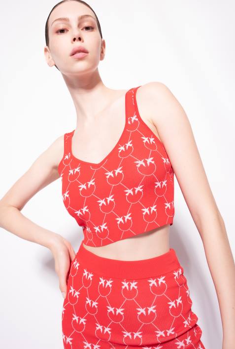 Nach oben | Pinko rot Rosa Crop-Top mit Monogramm-JacquardmusterZ4ZP423