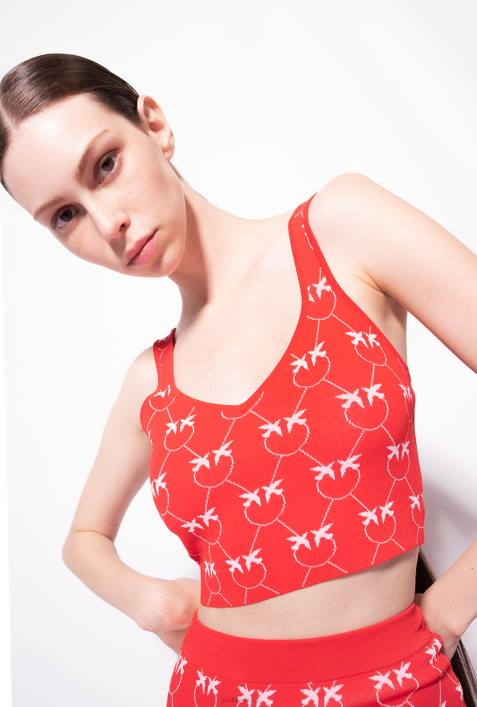 Nach oben | Pinko rot Rosa Crop-Top mit Monogramm-JacquardmusterZ4ZP423