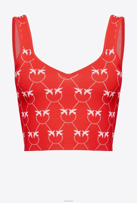Nach oben | Pinko rot Rosa Crop-Top mit Monogramm-JacquardmusterZ4ZP423