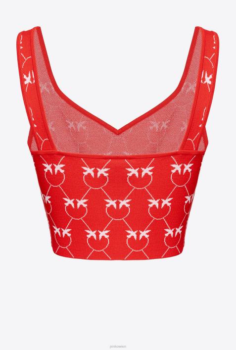 Nach oben | Pinko rot Rosa Crop-Top mit Monogramm-JacquardmusterZ4ZP423