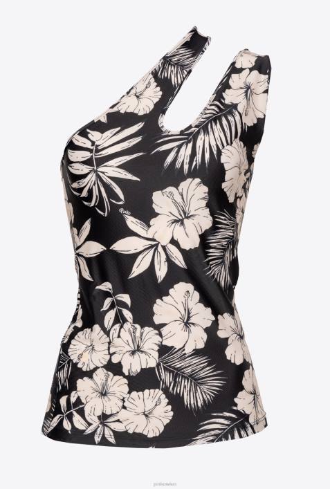 Nach oben | Pinko schwarz/butter Grafisches, florales One-Shoulder-TopZ4ZP436