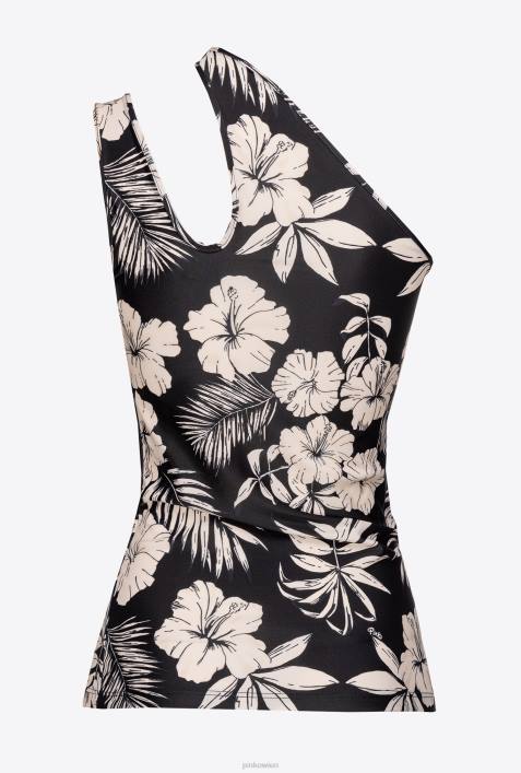 Nach oben | Pinko schwarz/butter Grafisches, florales One-Shoulder-TopZ4ZP436