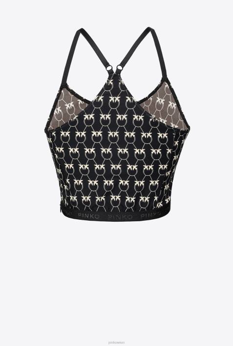 Nach oben | Pinko schwarz/creme Oberteil mit Monogramm „Love Birds“.Z4ZP442