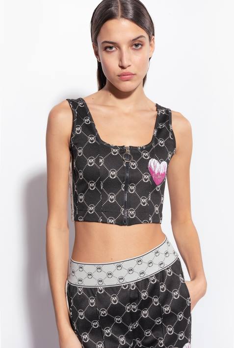 Nach oben | Pinko schwarz/ecru Gestricktes Crop-Top mit Jacquard-MonogrammZ4ZP421