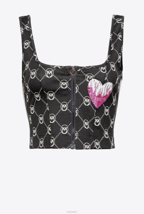 Nach oben | Pinko schwarz/ecru Gestricktes Crop-Top mit Jacquard-MonogrammZ4ZP421