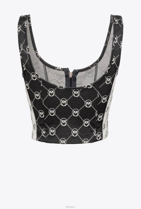 Nach oben | Pinko schwarz/ecru Gestricktes Crop-Top mit Jacquard-MonogrammZ4ZP421