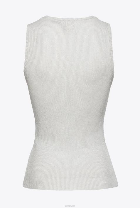 Nach oben | Pinko silbermetallic Rippstrickoberteil aus Lurex mit überkreuzten DetailsZ4ZP456