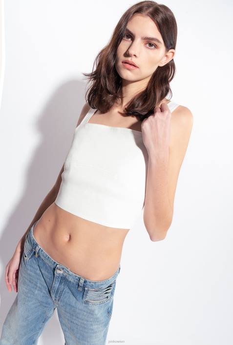 Nach oben | Pinko wolkenweiß Crop-Top aus Stretch-LeinenZ4ZP448