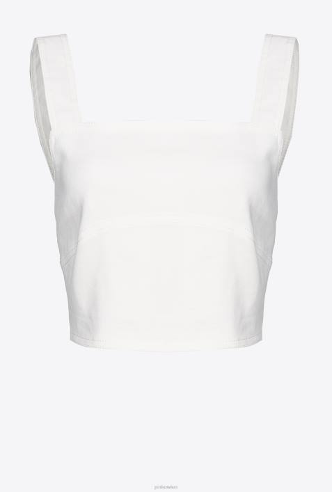 Nach oben | Pinko wolkenweiß Crop-Top aus Stretch-LeinenZ4ZP448
