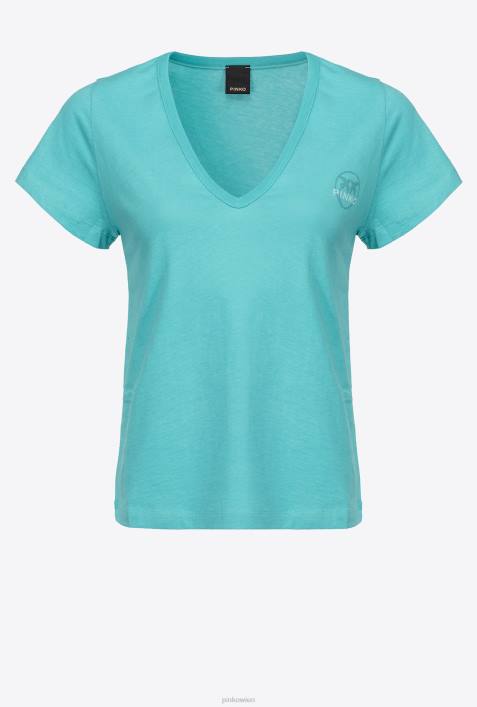 T-Shirt | Pinko Blau T-Shirt mit V-Ausschnitt und LogoZ4ZP398