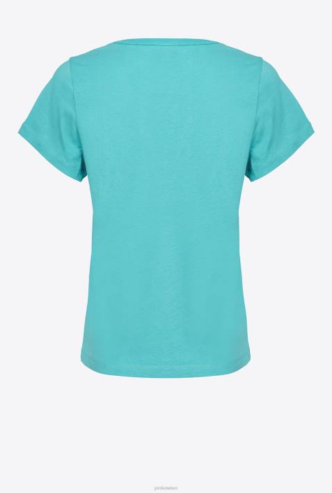 T-Shirt | Pinko Blau T-Shirt mit V-Ausschnitt und LogoZ4ZP398