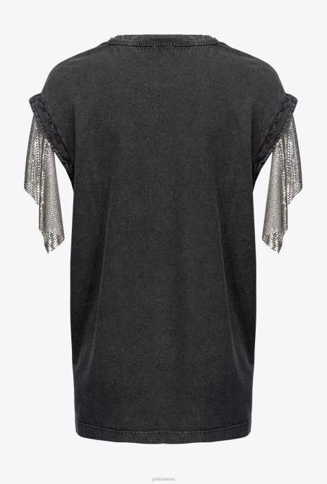 T-Shirt | Pinko Grau-Tiefschwarz Maxi-T-Shirt mit Flügel und LogoZ4ZP381