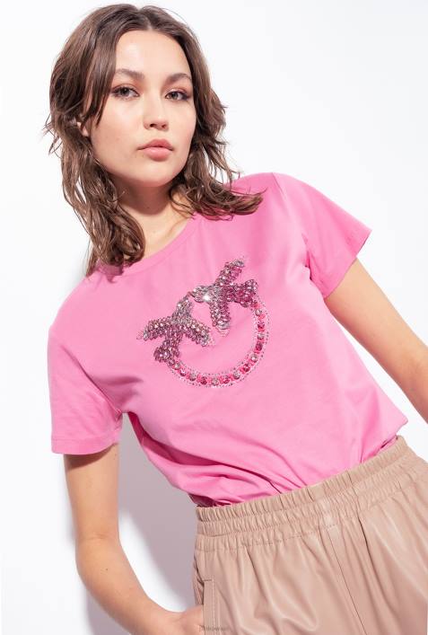 T-Shirt | Pinko Konvolvulus rosa T-Shirt mit Love Birds-StickereiZ4ZP351