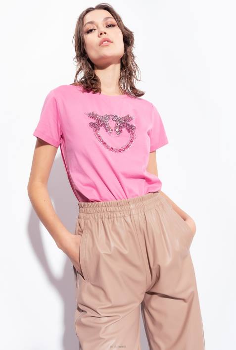 T-Shirt | Pinko Konvolvulus rosa T-Shirt mit Love Birds-StickereiZ4ZP351