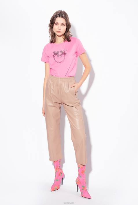 T-Shirt | Pinko Konvolvulus rosa T-Shirt mit Love Birds-StickereiZ4ZP351