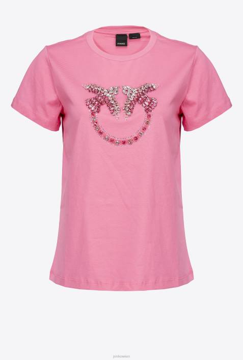 T-Shirt | Pinko Konvolvulus rosa T-Shirt mit Love Birds-StickereiZ4ZP351