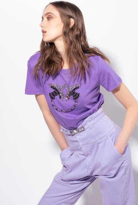 T-Shirt | Pinko Lavendelflieder T-Shirt mit Love Birds-StickereiZ4ZP350