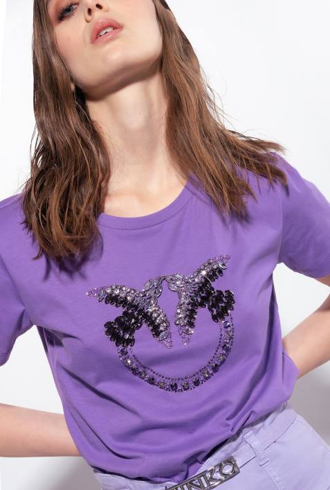 T-Shirt | Pinko Lavendelflieder T-Shirt mit Love Birds-StickereiZ4ZP350