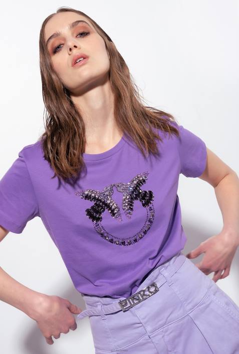 T-Shirt | Pinko Lavendelflieder T-Shirt mit Love Birds-StickereiZ4ZP350