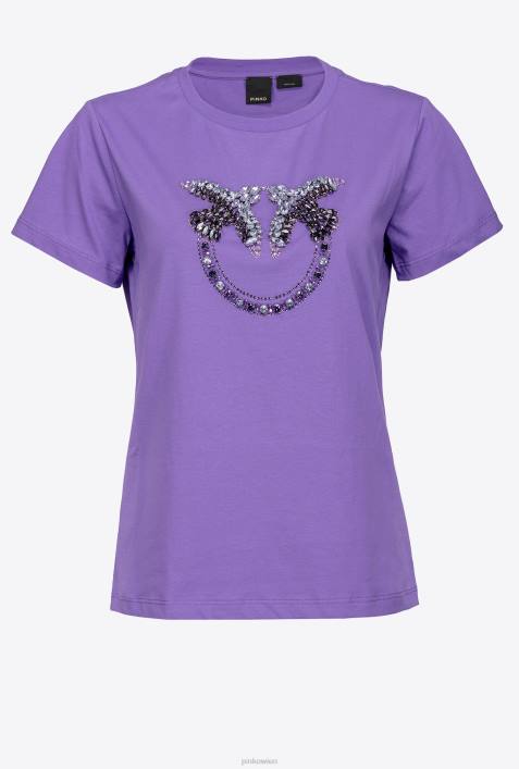 T-Shirt | Pinko Lavendelflieder T-Shirt mit Love Birds-StickereiZ4ZP350