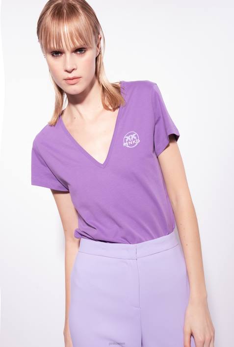 T-Shirt | Pinko Lavendelflieder T-Shirt mit V-Ausschnitt und LogoZ4ZP397