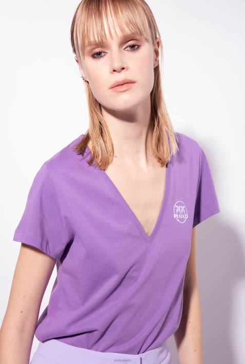 T-Shirt | Pinko Lavendelflieder T-Shirt mit V-Ausschnitt und LogoZ4ZP397