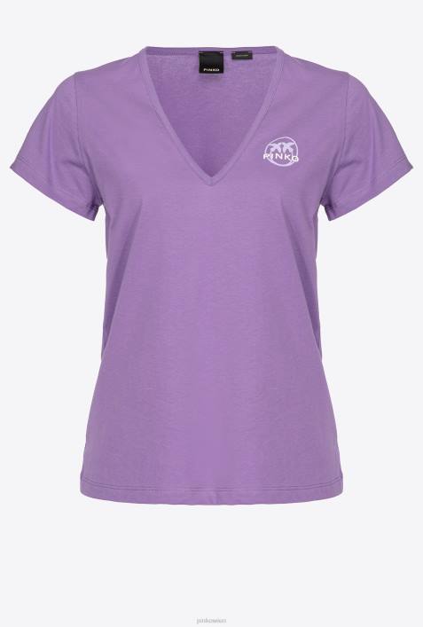 T-Shirt | Pinko Lavendelflieder T-Shirt mit V-Ausschnitt und LogoZ4ZP397