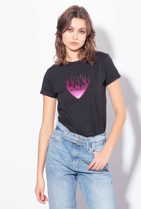 T-Shirt | Pinko Limousine schwarz T-Shirt mit Herz-PrintZ4ZP419