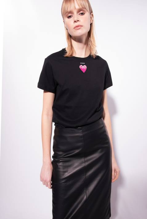 T-Shirt | Pinko Limousine schwarz T-Shirt mit HerzstickereiZ4ZP445