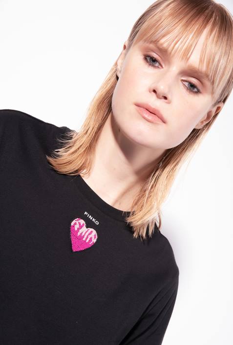 T-Shirt | Pinko Limousine schwarz T-Shirt mit HerzstickereiZ4ZP445