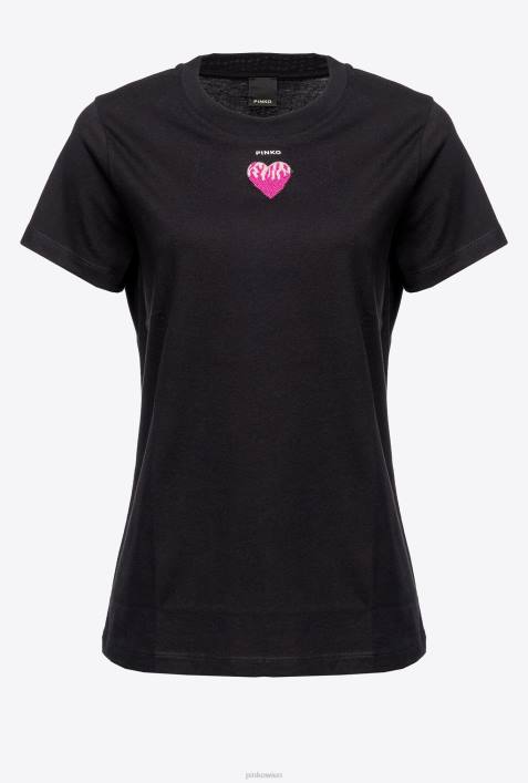 T-Shirt | Pinko Limousine schwarz T-Shirt mit HerzstickereiZ4ZP445